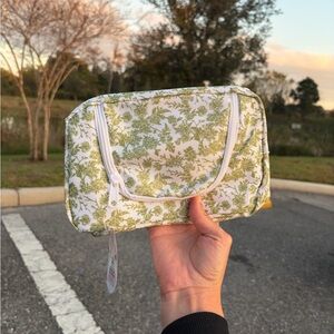 Floral Green and White cosmetic bag